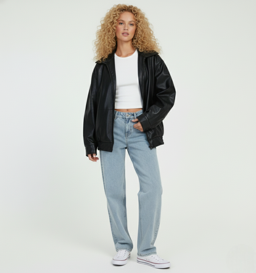 Damska Kurtka Skórzana Oversize | Stylowa i Wygodna na Co Dzień