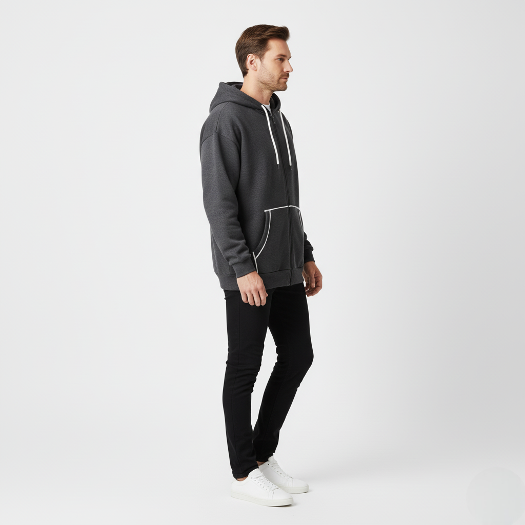 Męska Bluza z Kapturem | Luźny Krój z Zamkiem na Całej Długości