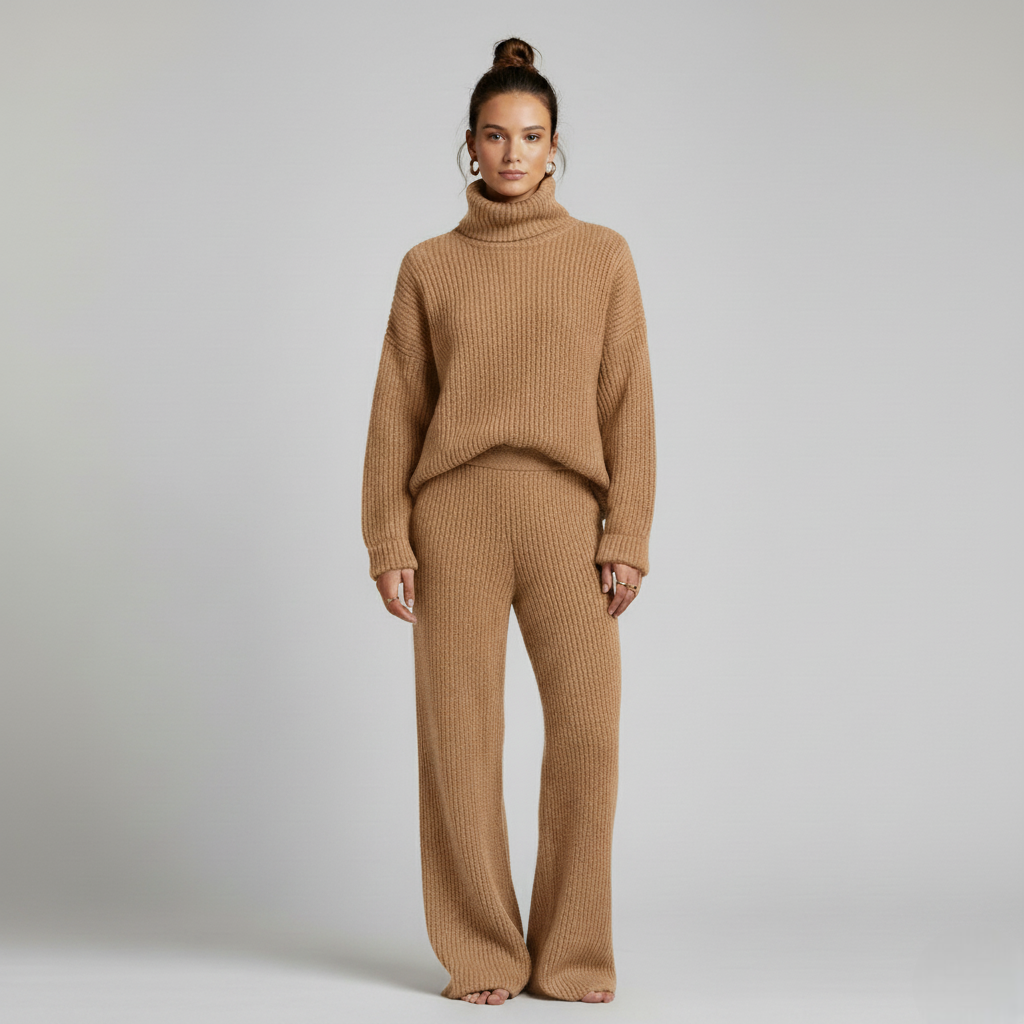 Elegancki Damski Komplet Sweter Golf | Miękki, Ciepły i Stylowy