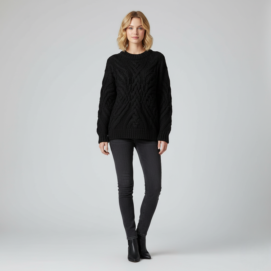 Damski Sweter Dzianinowy | Warkoczowy Wzór, Miękki i Stylowy na Wiosnę i Jesień