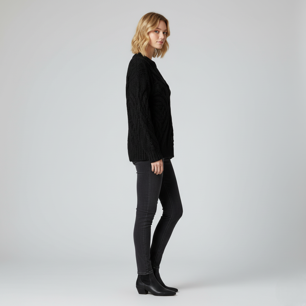 Damski Sweter Dzianinowy | Warkoczowy Wzór, Miękki i Stylowy na Wiosnę i Jesień